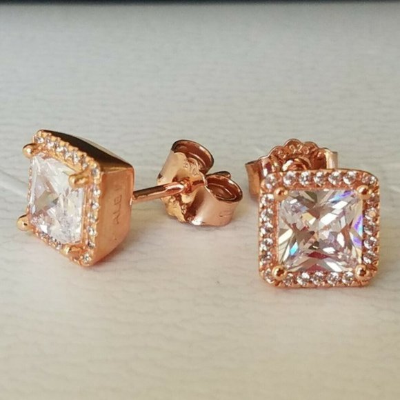 🔔Pandora Square Sparkle Halo Stud Earrings - Picture 1 of 4